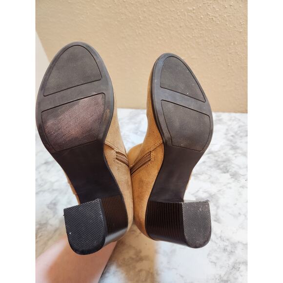 Lauren Conrad‎ Women's Tan Suede Chunky Heel Zip Up Straps Ankle Boots Size 9 - Picture 5 of 8